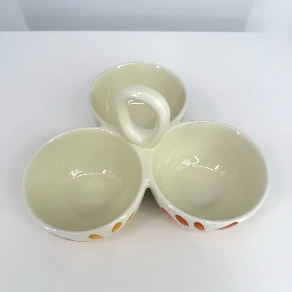 Pier 1 White Floral Ceramic Divided 3 Bowl Serving Dish NWT